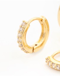 Lovisa - Gold Plated Brass Mini Cubic Zirconia & Plain Huggie Earrings 2-Pack