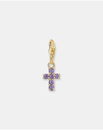 THOMAS SABO - Gold Cross Charm Pendant with Amethyst-Coloured Stones