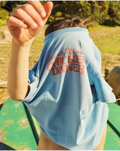 Skwosh - Chicken Dinner Kids Slang Tee in Light Blue