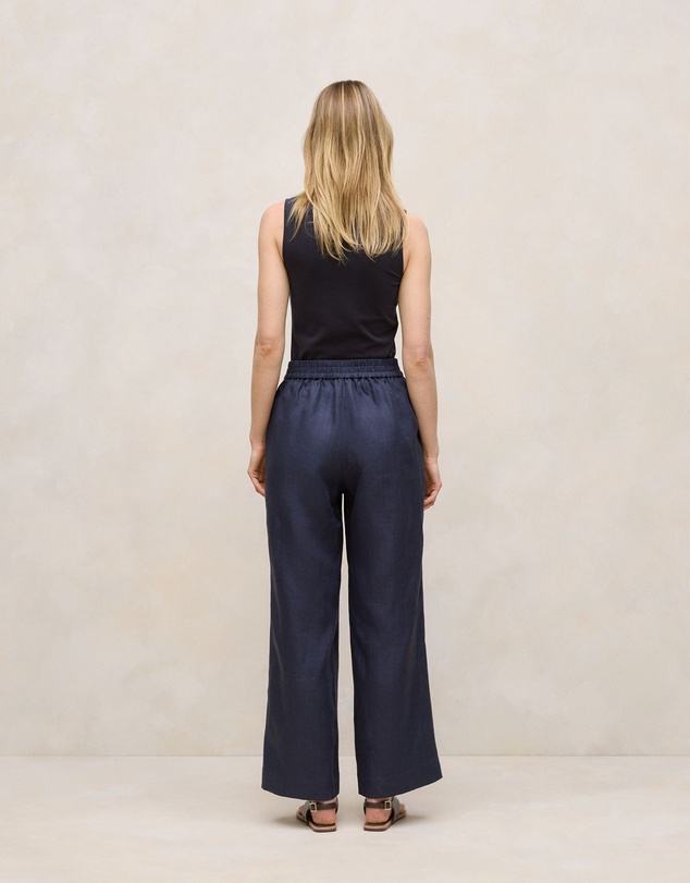Trenery - Linen Flat Front Pant in Night Sky