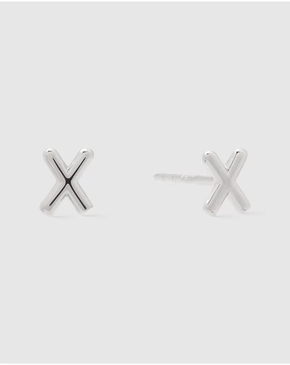 Wanderlust + Co - Alphabet Bubble Silver Stud Earrings - Letter X