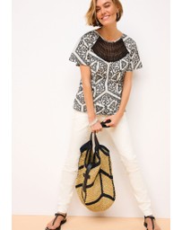 NEXT - Short Sleeve Crochet Bubblehem Top