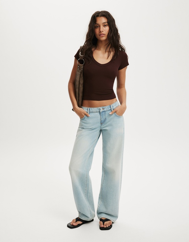 Cotton On - Goldie Rib V Neck Short Sleeve