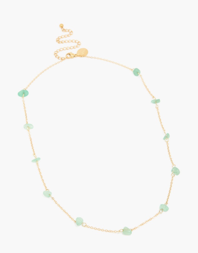 Lovisa - Waterproof Gold Plated Stainless Steel Green Semi Precious Stone Chip Necklace