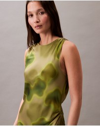 Calvin Klein - Crushed Satin Floral Midi Dress