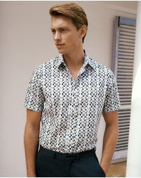 Trenery - Reed Poplin Short Sleeve Shirt in Navy