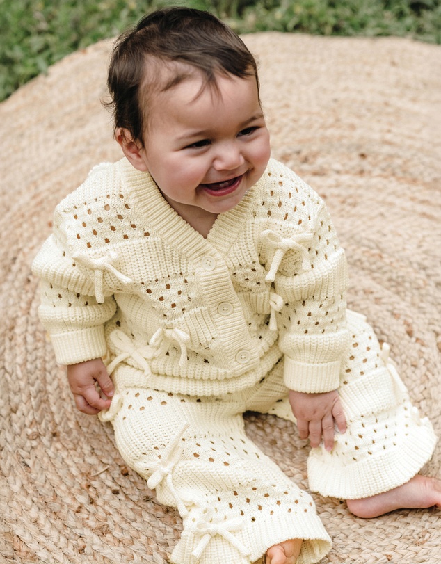 Kynd Baby - Knit Bow Pant in Ivory