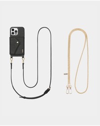 LOUVE COLLECTION - Leather Phone Case Wallet & Strap + Gaia Gold-Plated Crossbody Chain