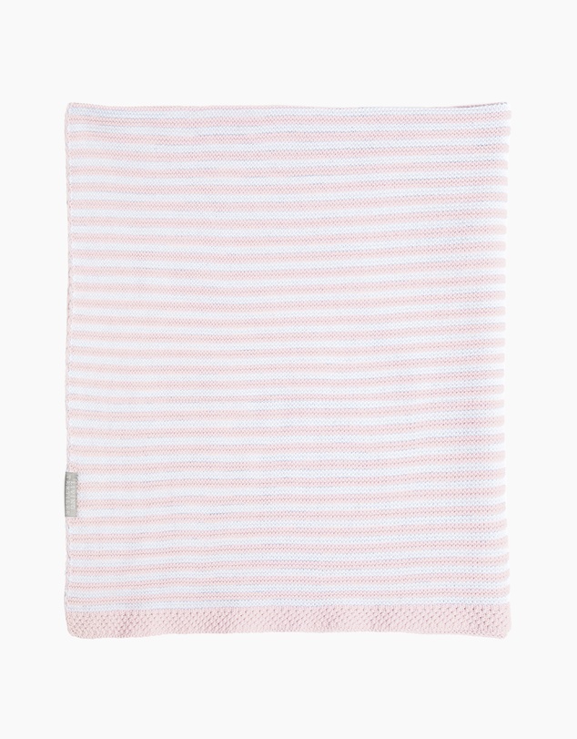 Living Textiles - 100% Cotton Knit Stripe Blanket - Blush/white