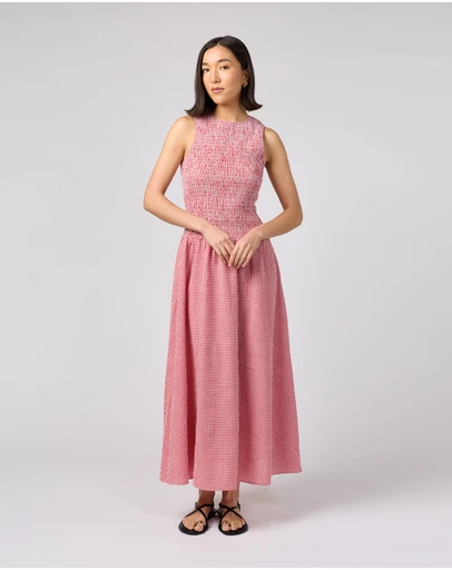 MVN - Gingham Shirred Dress