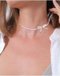 Elli Jewelry - Necklace Choker Ribbon Pearl 925 Sterling Silver Gold Plated