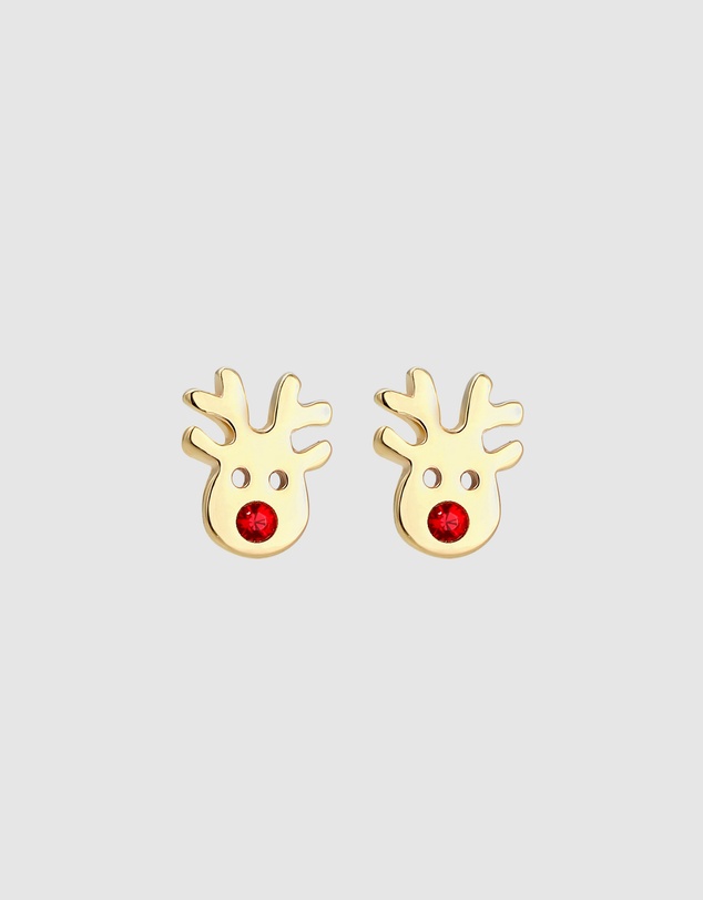 Elli Jewelry - Crystal Deer Kids Stud Earrings in Gold-Plated 925 Silver