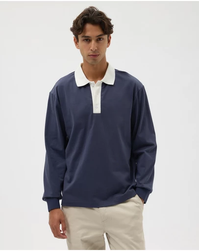 AERE - Contrast Cotton Rugby Polo