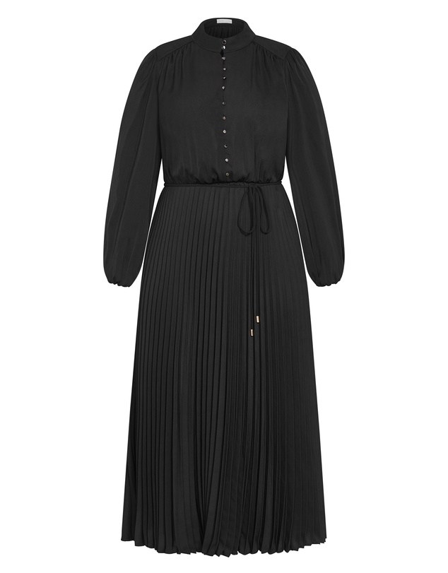 City Chic - Plus size Halle Long Sleeve Pleat Dress - black
