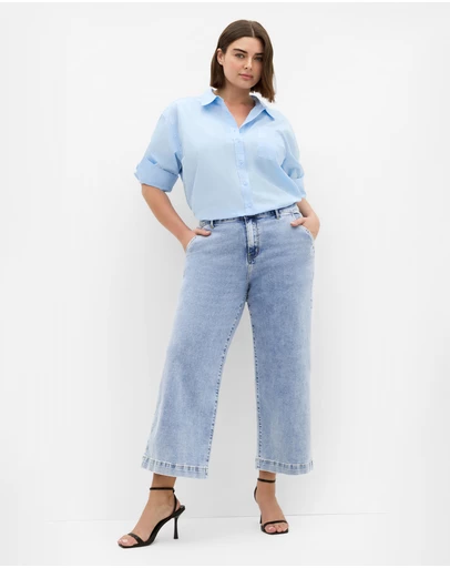 City Chic - Plus size Harley Fit Avery Wide Leg Crop Jean - mid wash