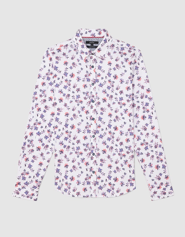 Politix - Two-tone Floral Print Long Sleeve Shirt