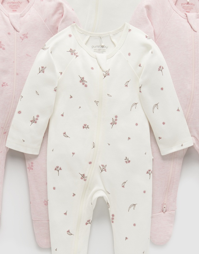 Purebaby - 4 Pack Zip Growsuit-Babies