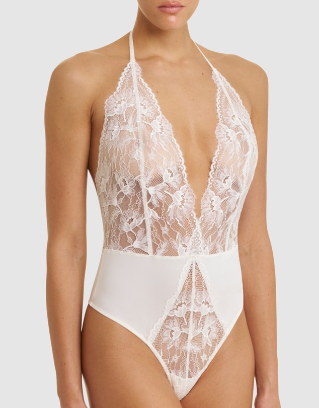 Natori - Fleur Thong Cut Halter Lace Lingerie Bodysuit