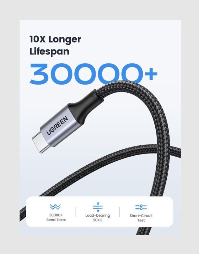 Ugreen - UGREEN 100W USB C to USB C Cable – Fast Charging Data Transfer 3.3FT Black