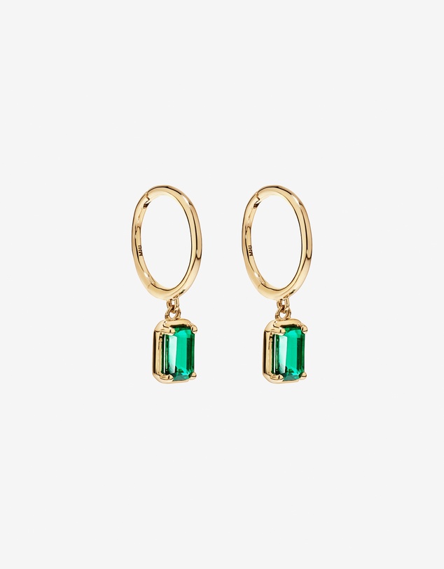Michael Hill - Created Emerald Gemstone Drop Hoop Earrings in 10kt Yellow Gold