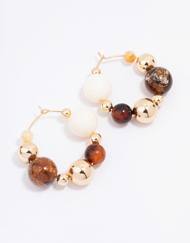 Lovisa - Gold Chunky Neutral Beaded Hoop Earrings