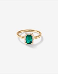 Michael Hill - Emerald Cut Green Created Emerald Gemstone and Diamond Halo Ring in 10kt Yellow Gold