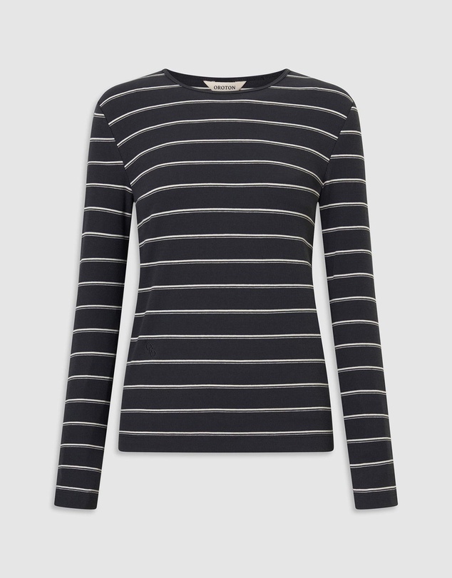 Oroton - Eve Fine Rib LS Stripe Tee