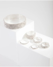 Lovisa - Silver Diamante Cupchain Bracelet & Ring Set