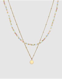 Elli Jewelry - Necklace Layer Ball Glass Bead 925 Sterling Silver Gold-plated