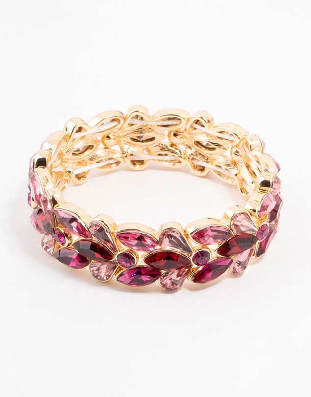 Lovisa - Gold Pink & Red Stone Set Wrist Cuff