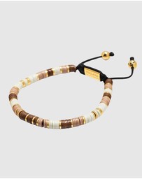 Nialaya Jewellery - Men's Beaded Bracelet with Brown, Beige and Gold Disc Beads
