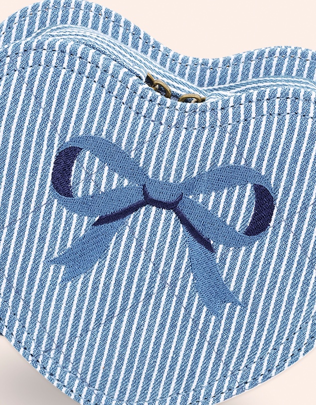 Huxbaby - Stripe Denim Bow Heart Handbag - Kids