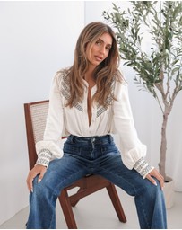 Esther & Co - Dareia Blouse - Cream Print