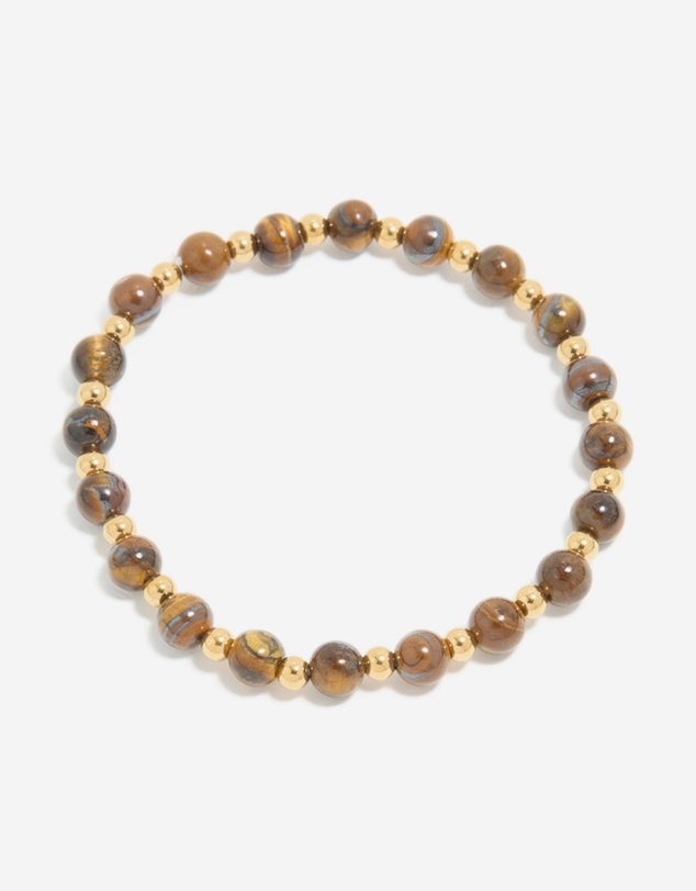 Lovisa - Waterproof Gold Plated Stainless Steel Tiger's Eye Semi Precious Stone Beaded Stretch Bracelet