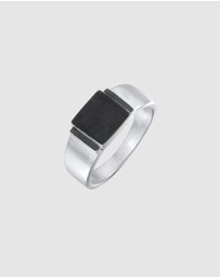 Kuzzoi - ICONIC EXCLUSIVE - Ring Men Signet Square Matt in 925 Sterling Silver Oxidised