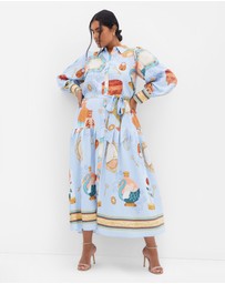 City Chic - Plus size Stella Beauty Print Maxi Dress - baby blue
