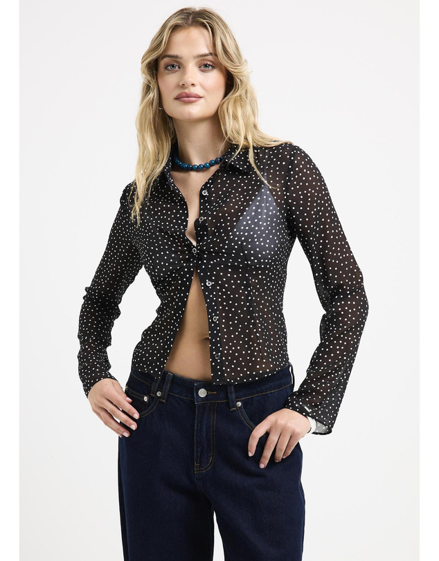 Alice In The Eve - Jade Sheer Polka Dot Long Sleeves Shirt