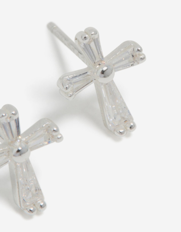 Lovisa - Sterling Silver Cubic Zirconia Cross Stud Earrings