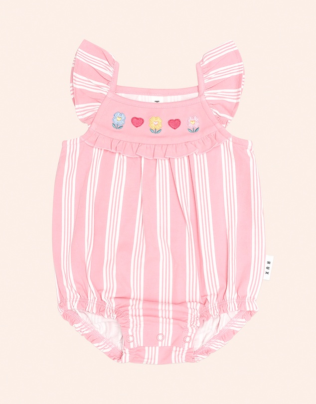 Huxbaby - Floral Embroidery Stripe Playsuit - Babies