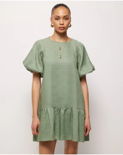 AERE - Brea Puff Sleeve Linen Mini Dress