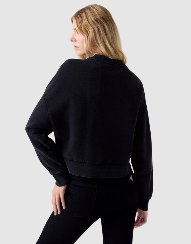 GUESS Jeans - GUESS JEANS Drop Shoulder Embroidered Cropped Sweatshirt