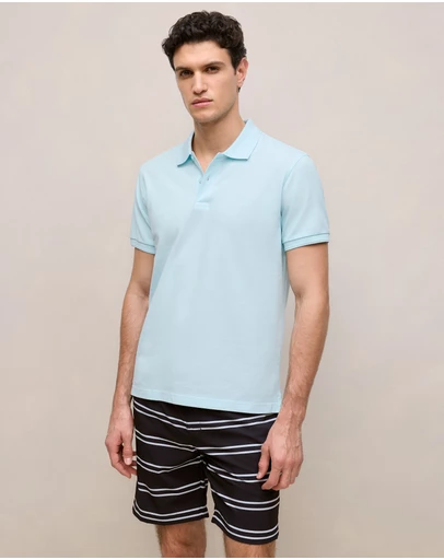 Trenery - Pique Monogram Short Sleeve Polo in Pastel Blue