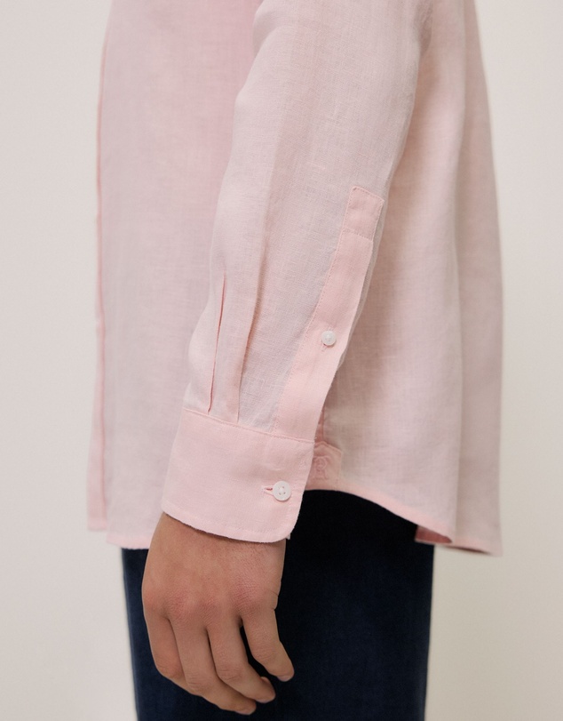 Trenery - Regular Fit Linen Classic Long Sleeve Shirt in Blossom Pink