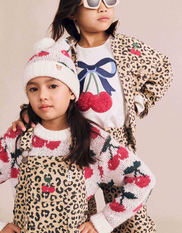 Huxbaby - Very Cherry Leopard Print Denim Jumper Dress - Babies