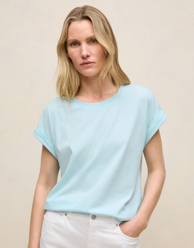 Trenery - Cotton Cuff Sleeve T-shirt in Pastel Blue
