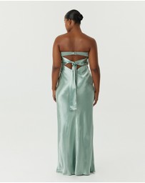 Third Form - Satin Tie Back Strapless Maxi Dress