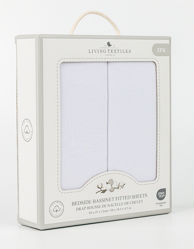 Living Textiles - 2pk Bedside Bassinet Fitted Sheet - Jersey/White