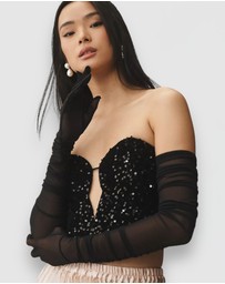 High Heel Jungle - Ariana Ruched Mesh Opera Glove - Black