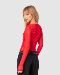 EDIKTED - Larose Sheer Mesh Flower Pin Top