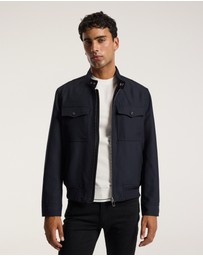 Calibre - Stand Collar Wool Bomber Jacket Navy